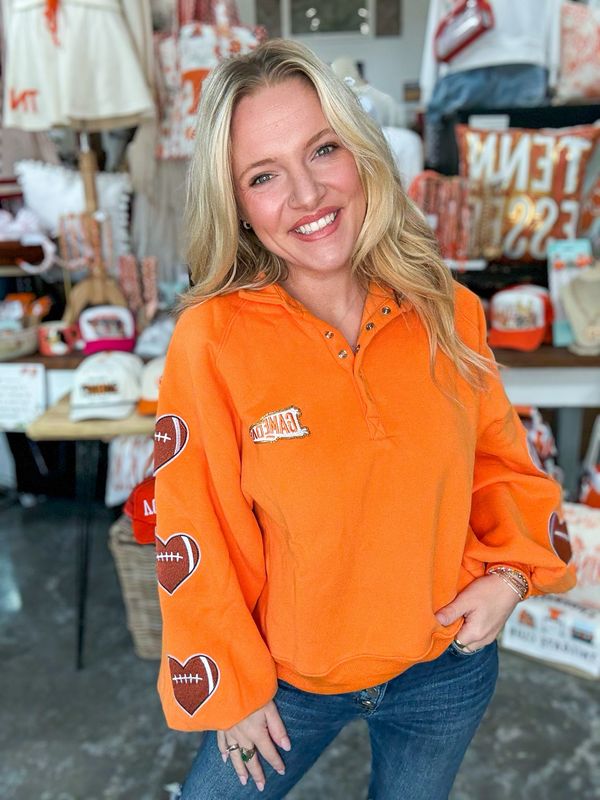 Orange Gameday Football Heart Patch Sweatshirt
