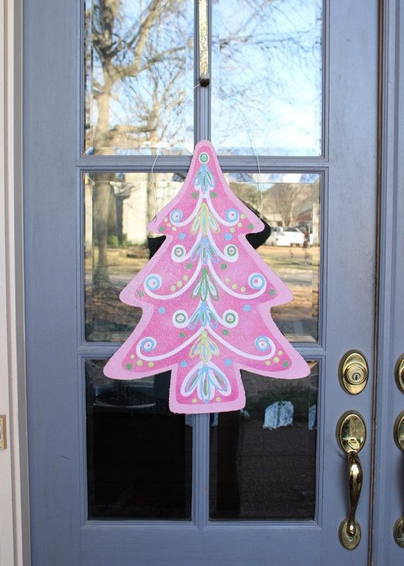Handpainted Pink Decorated Tree Door Hanger