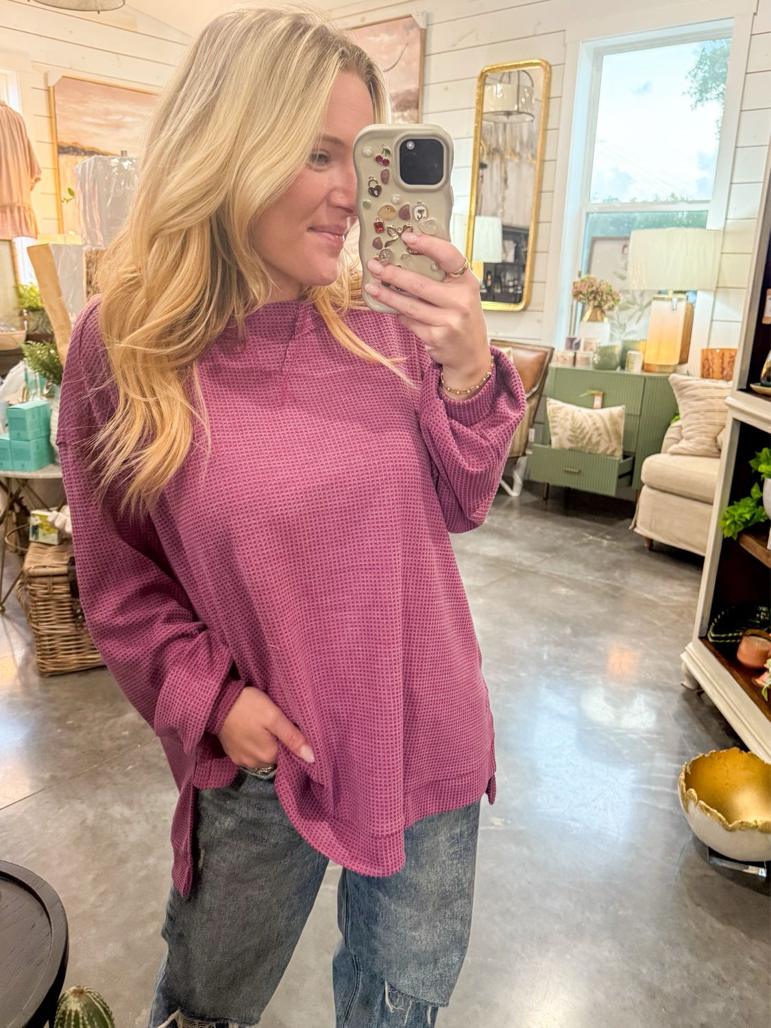 Magenta Waffle Top