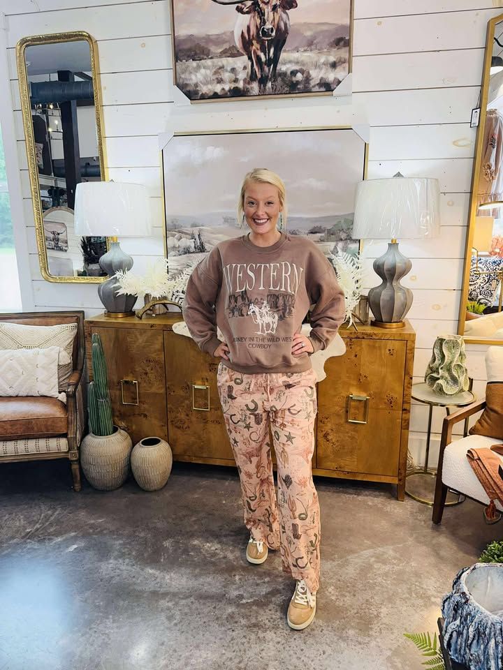 Cowboy Embroidery Sweatshirt-Mocha