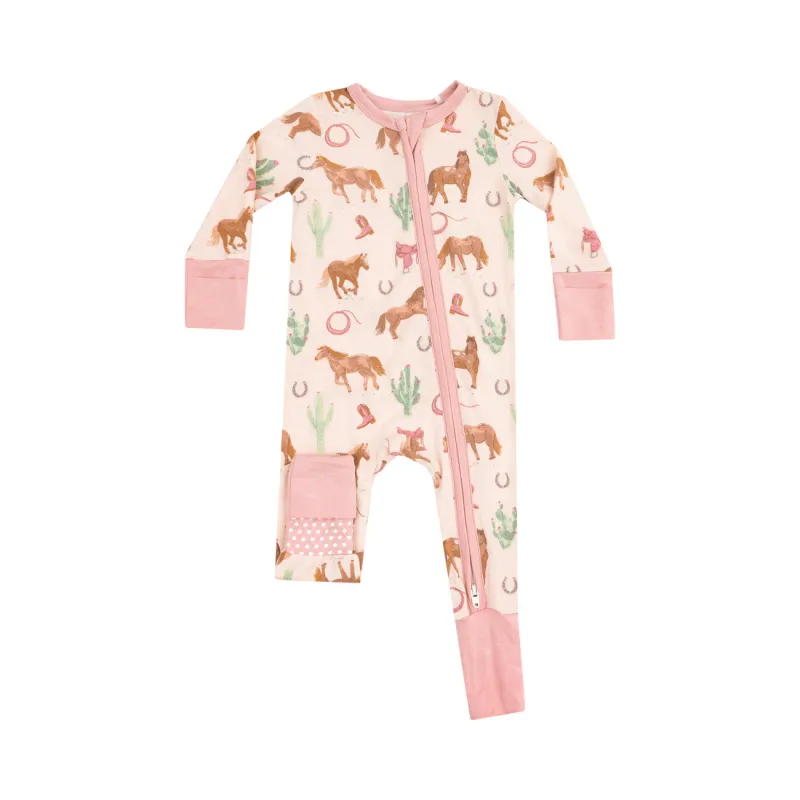 CH Horses Pink Zipper Romper