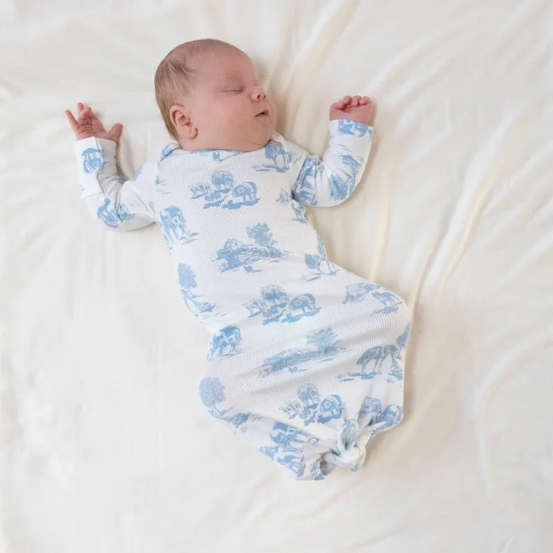 CH Farm Toile Knotted Gown-Blue