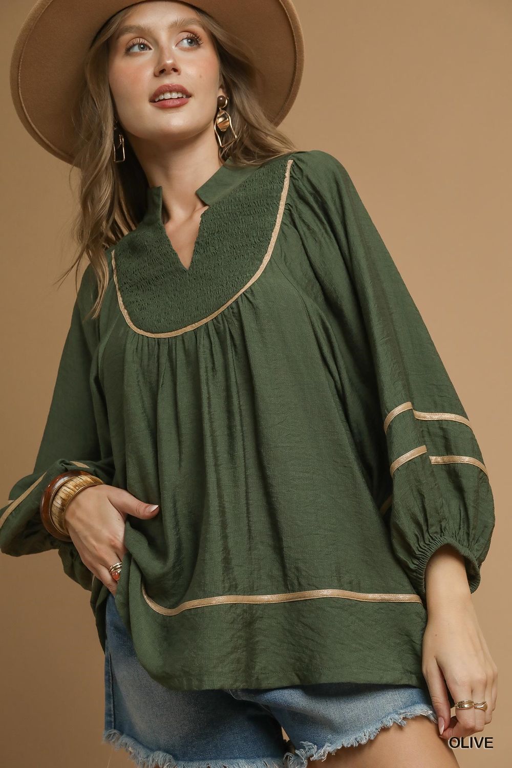 Olive Animal Trim Top