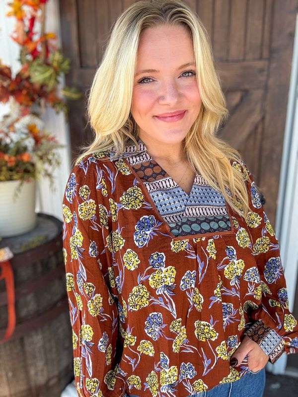 Sepia Floral Print Top