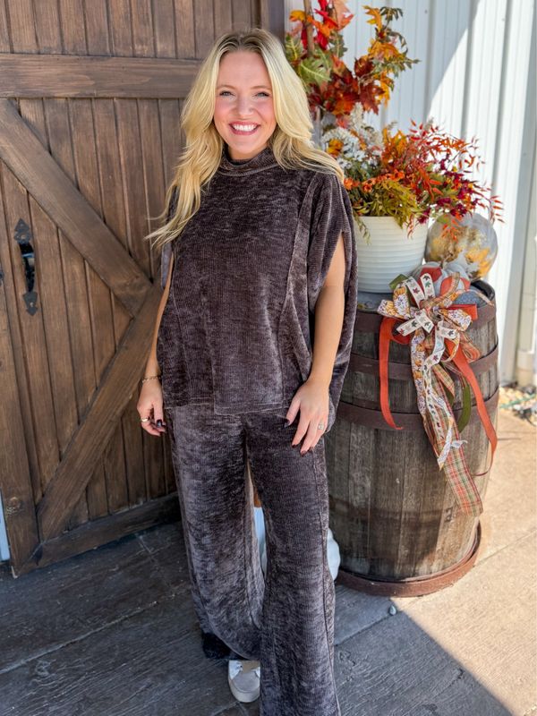 Luxe Knit Wide Leg Pant-Brown