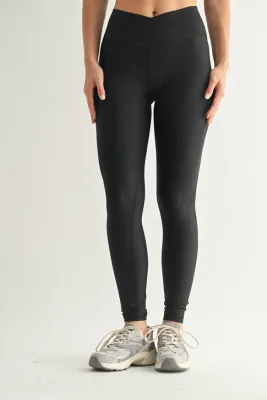 CS Leather Look Crossover Legging-Black