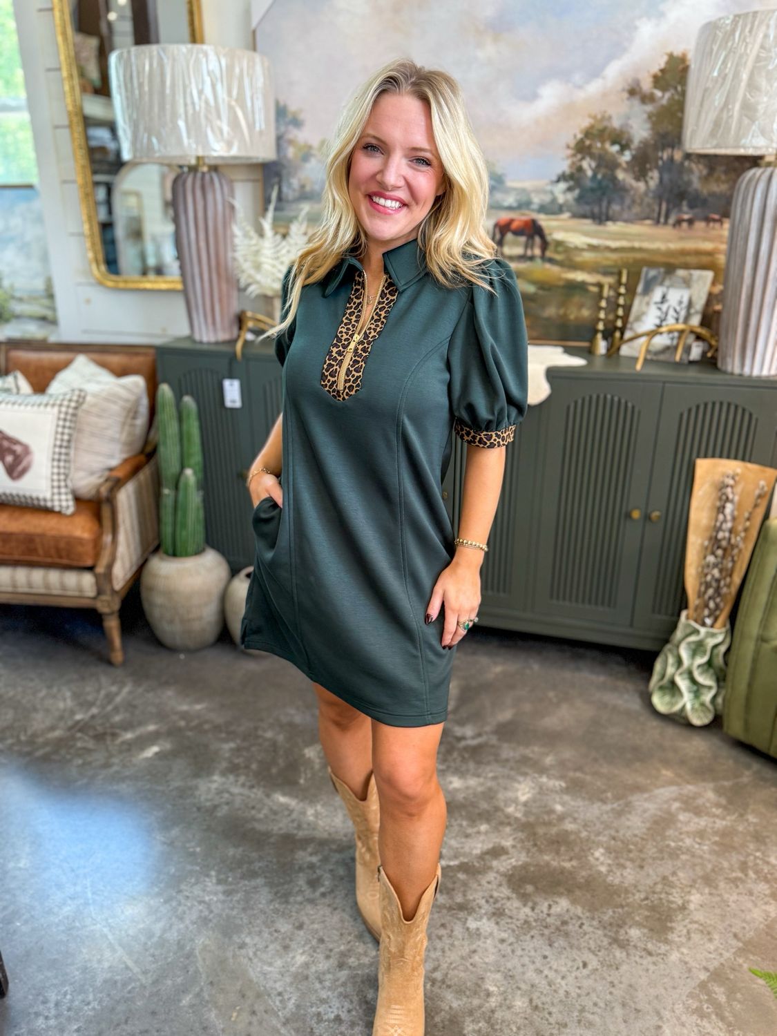 Eliza Leopard Trim Dress