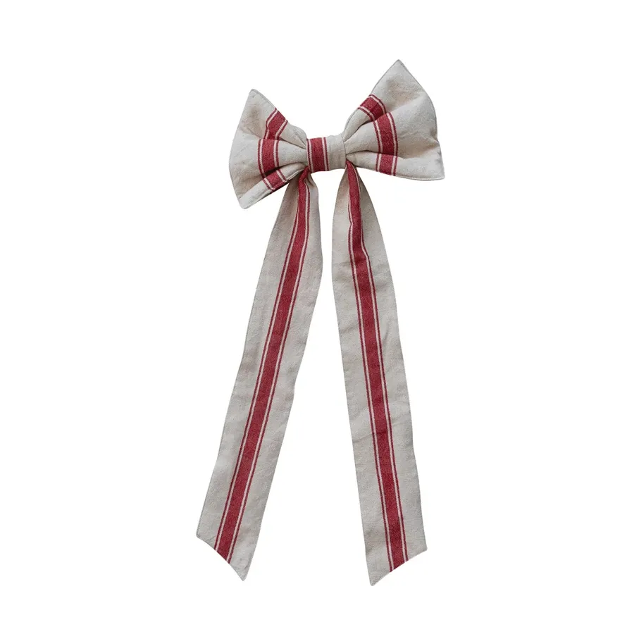 XS9105-Cotton Clip On Bow w Stripes &amp; Metal Clip