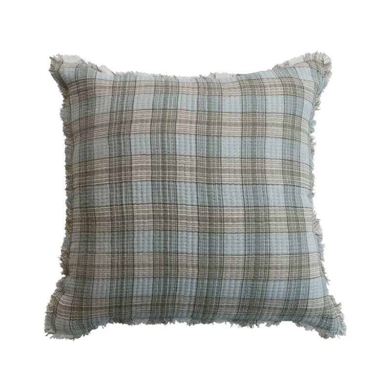XS8160-20" Pillow w Plaid Pattern/Fringe