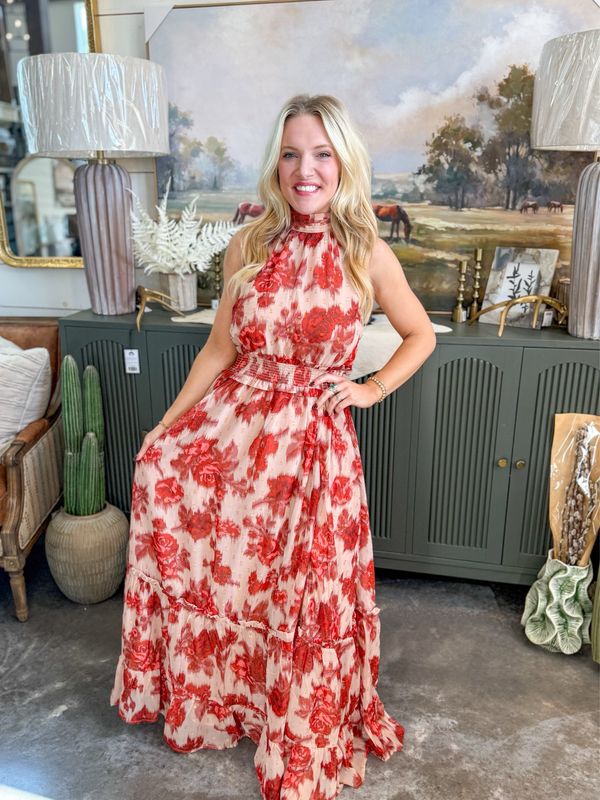 Taupe Rust Floral Dress