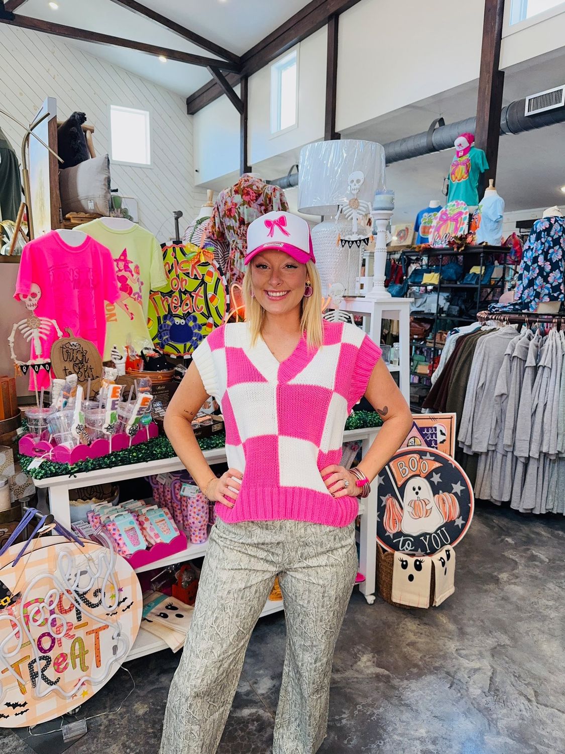 CH Balanced Check Top-Hot Pink