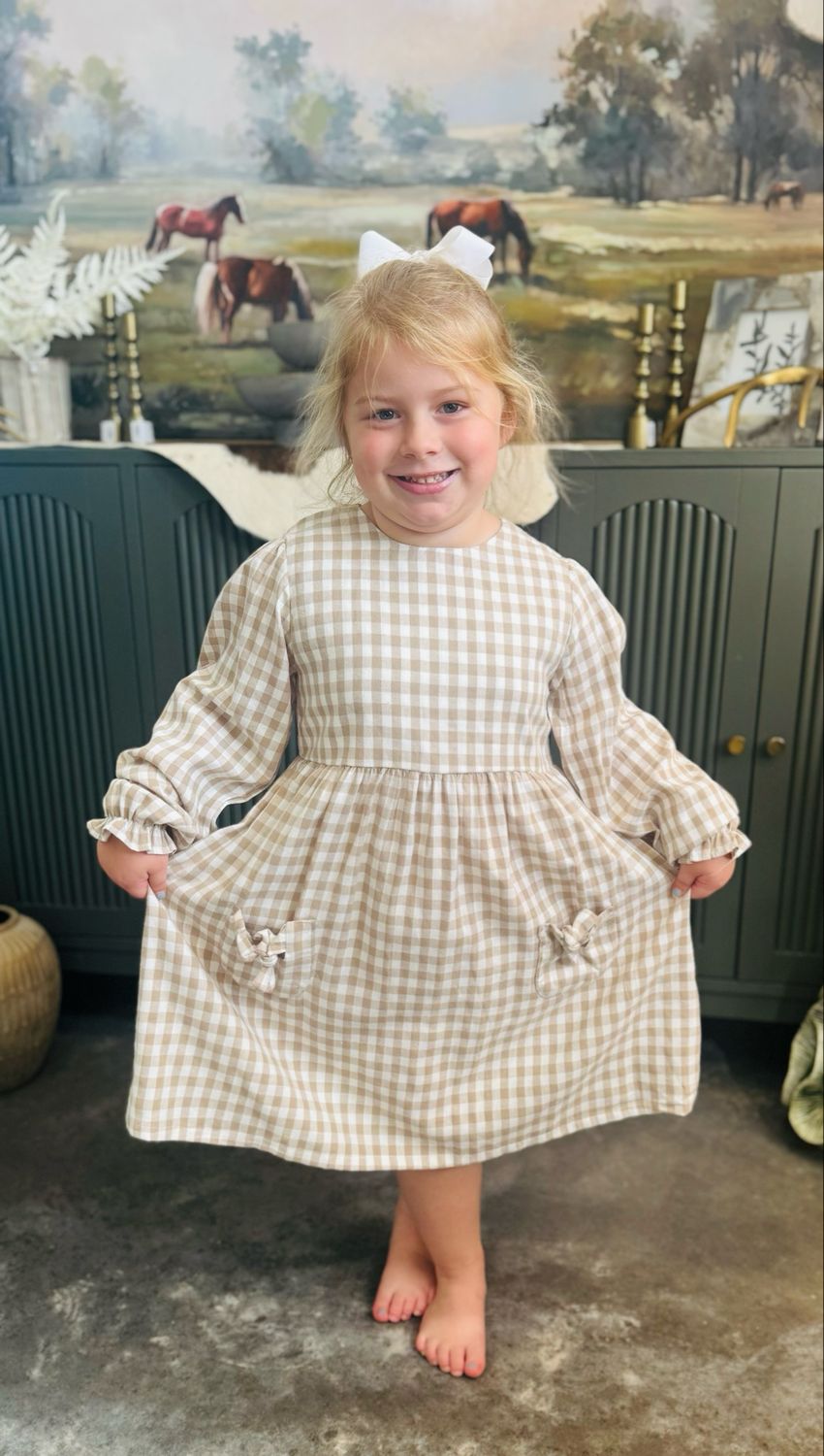 CH Jordyn Dress-Khaki Gingham