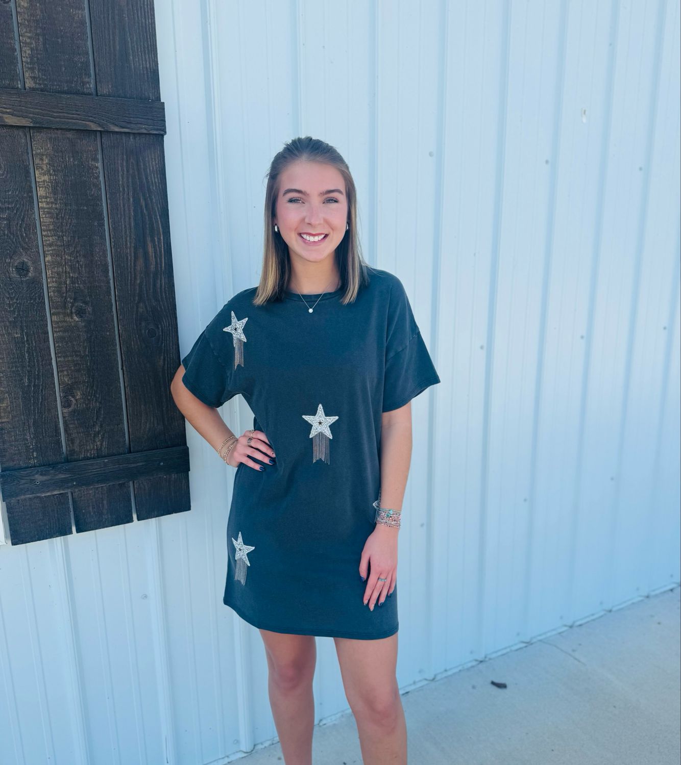 Black Rhinestone Star Tee Dress