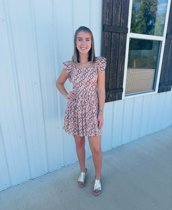 Aztec Print Rose/Mauve Mini Dress