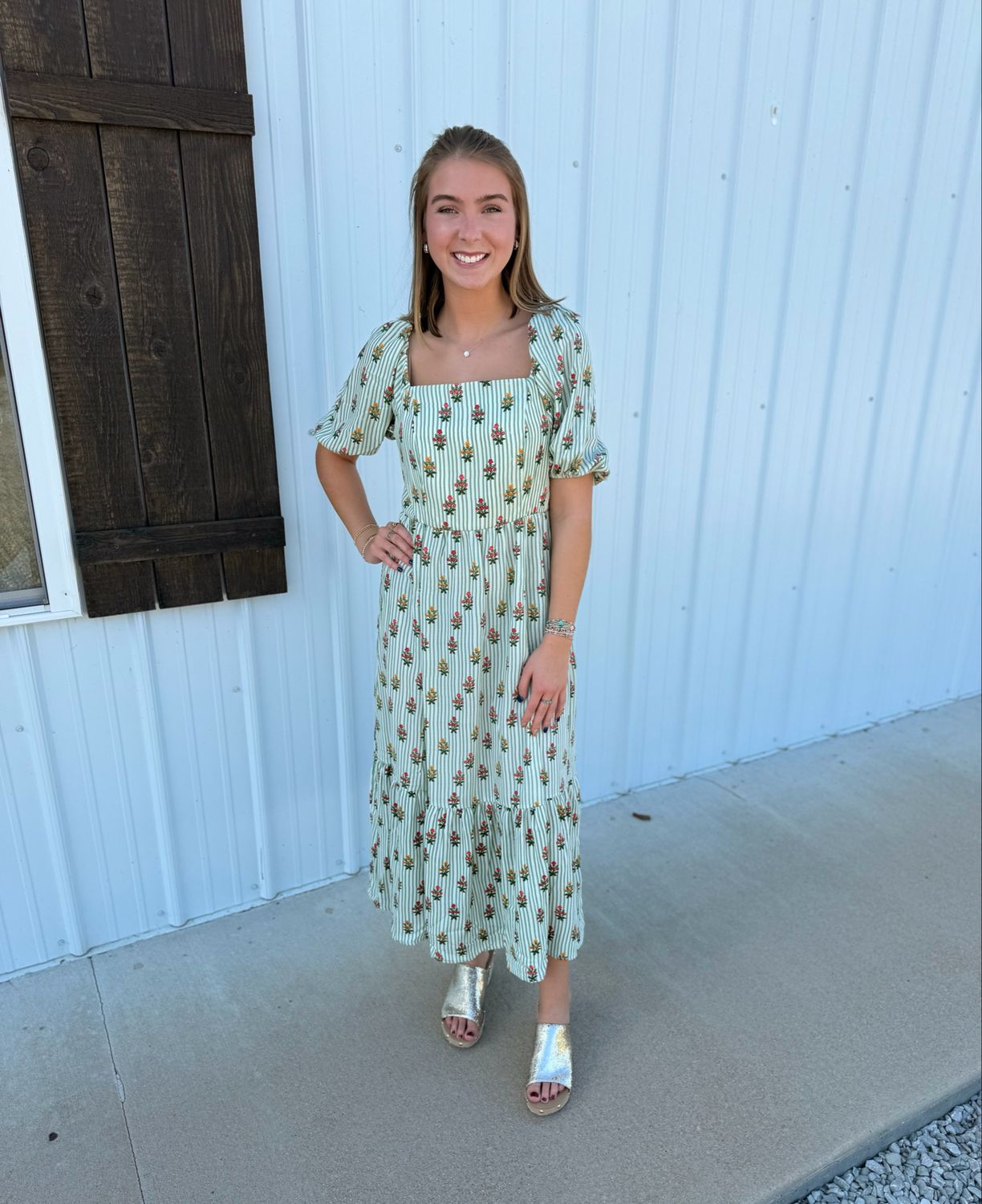 Alexi Green Cottage Stripes Dress