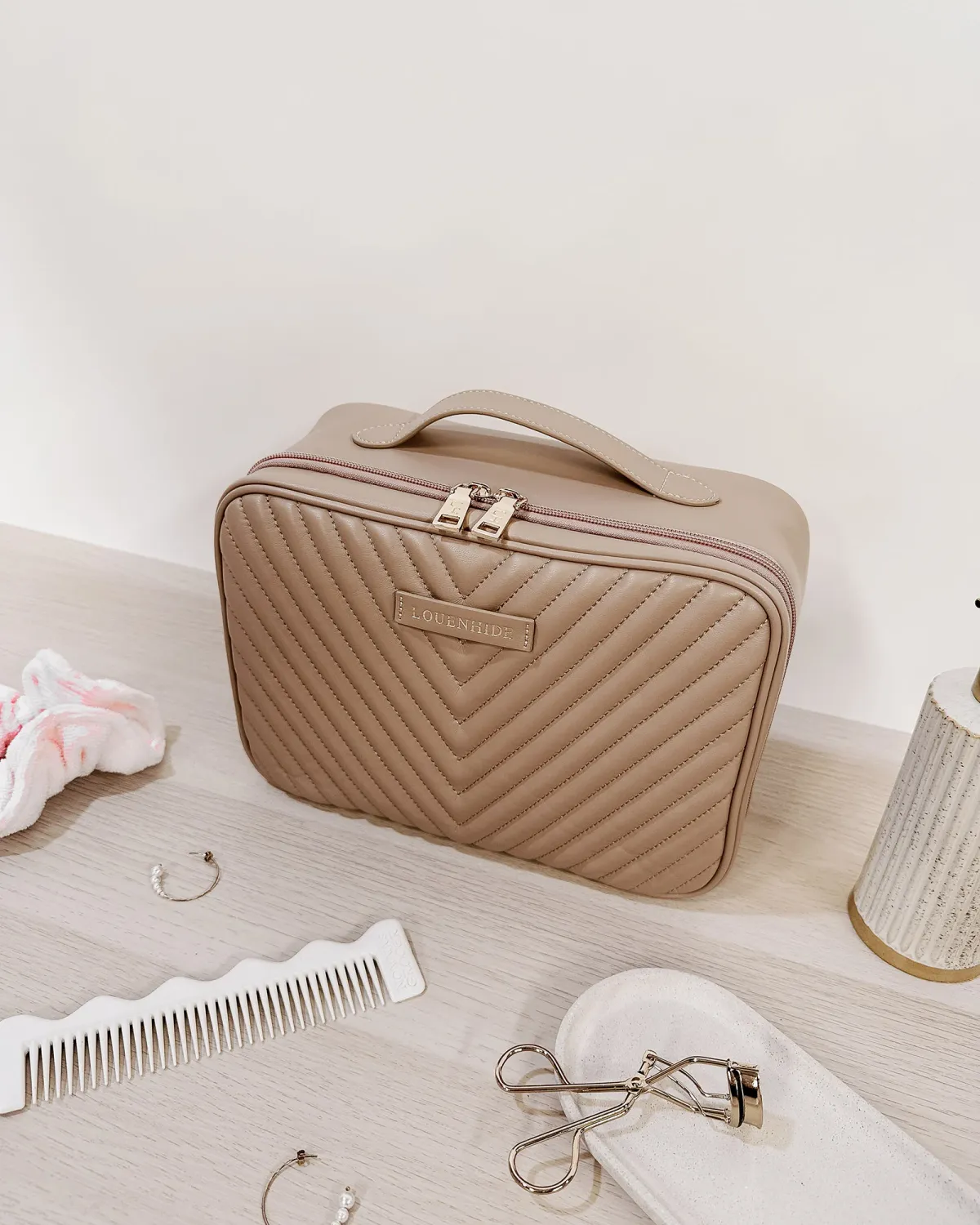Maggie Quilted Hanging Toiletry Case-Coffee