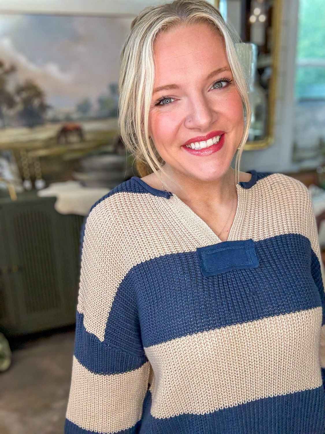 CH Savannah Stripes Top-Navy Blue