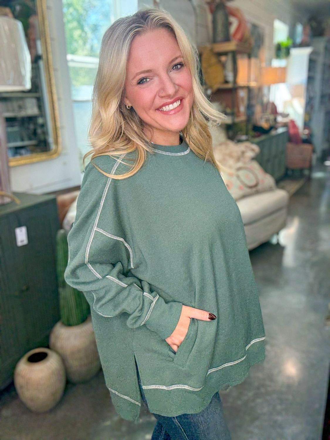 CS Stitch Line Boxy Sweatshirt-Silky Pine