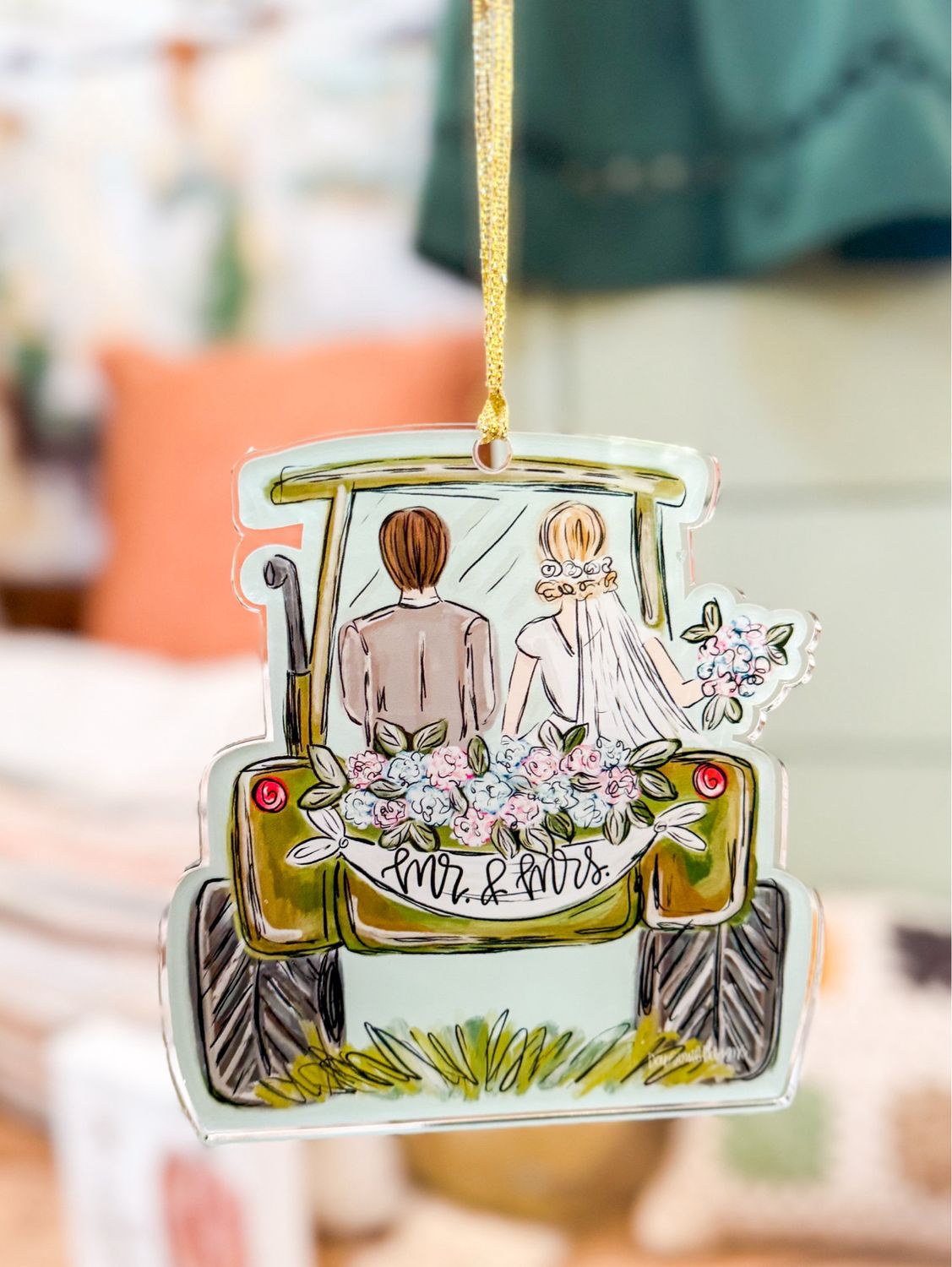 VG Mr &amp; Mrs Green Tractor Ornament