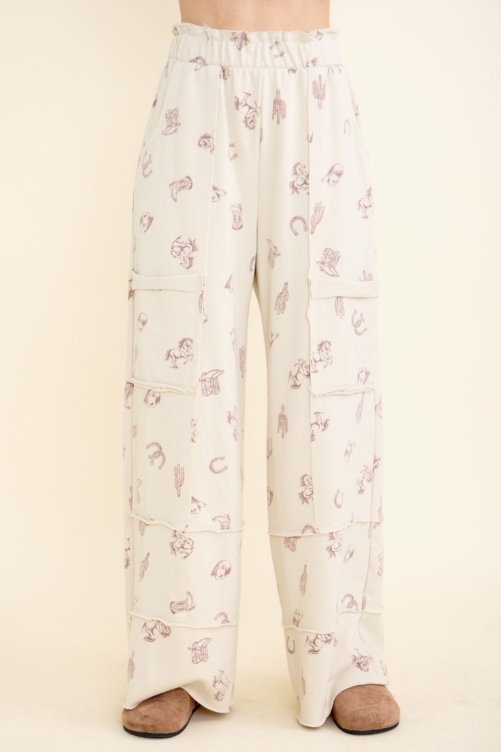 Cream Western Graphic Pant