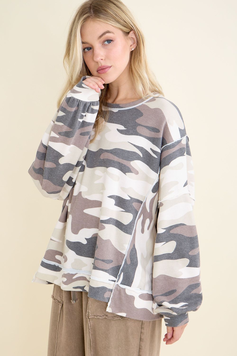 Mocha Camo Crewneck Sweatshirt Top