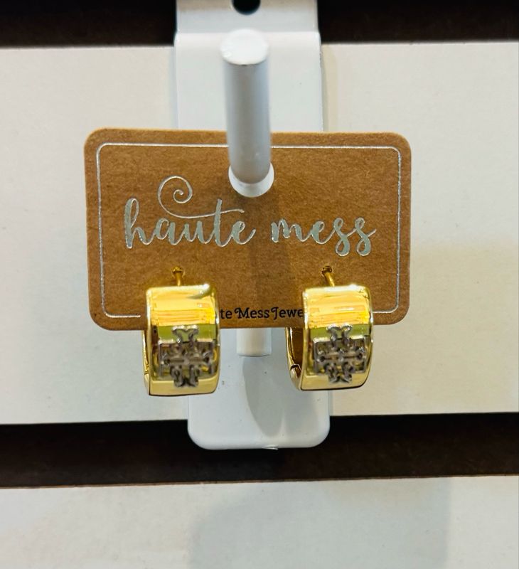 Gold Hoop w Silver Cross #547