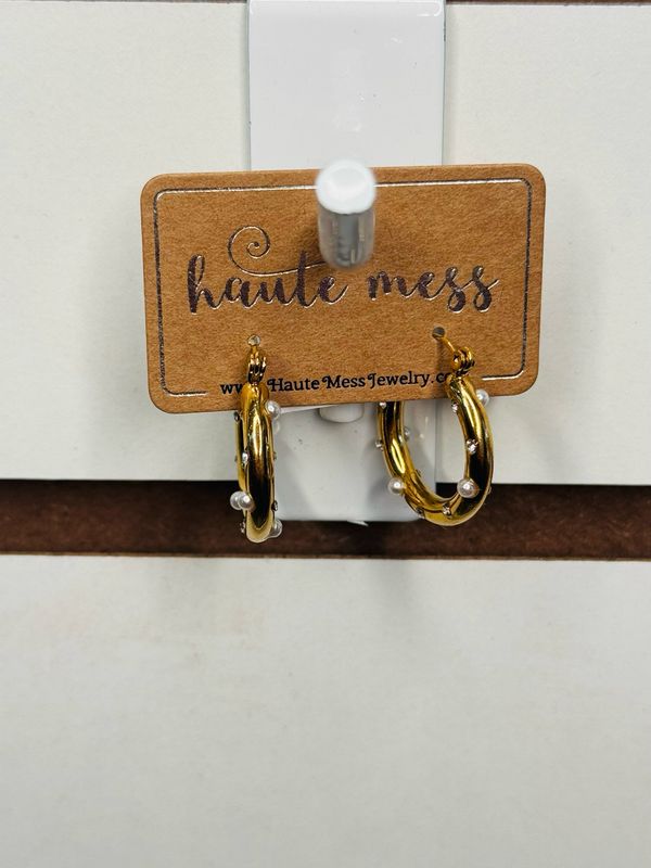 Thick Gold Hoop w Bead/Pearl #455