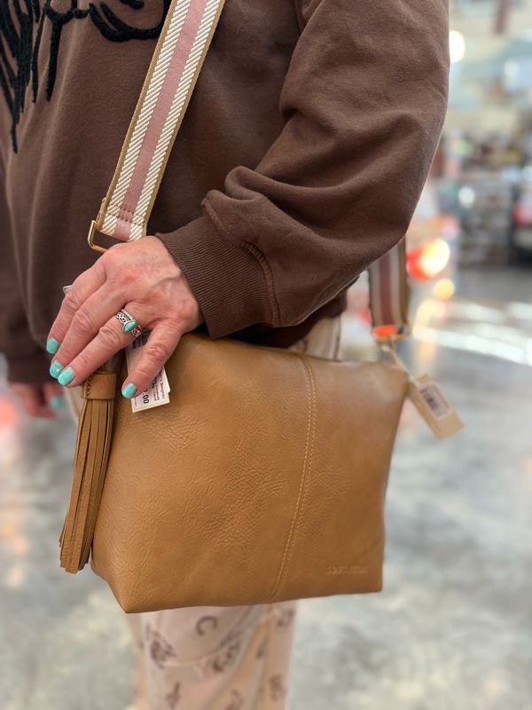 Daisy Stripe Crossbody Bag-Camel