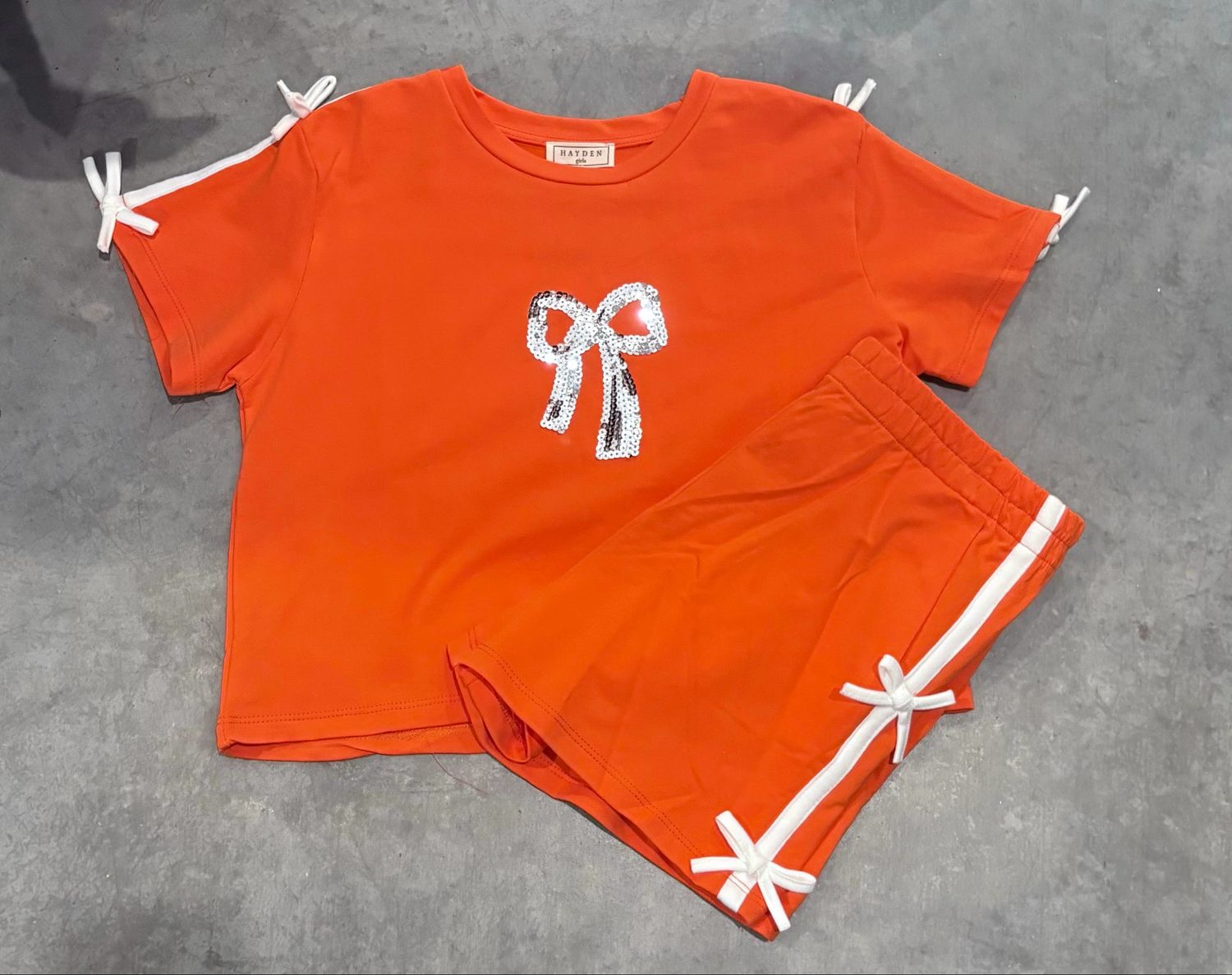 Orange Bow Trim Shorts