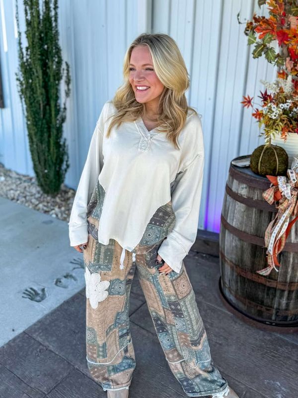 Washed Boho Bandana Terry Pants