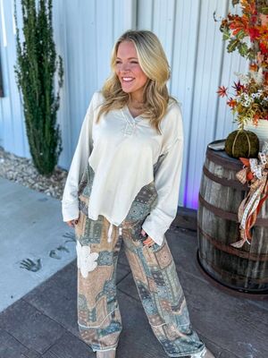 Washed Boho Bandana Terry Pants