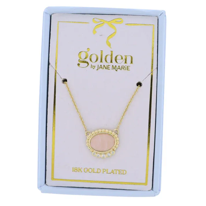 Pale Pink Oval w Crystal Accents Necklace