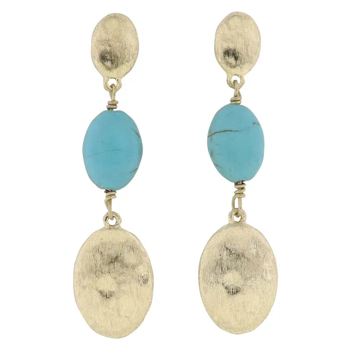 Turquoise Stone Gold Oval Earring