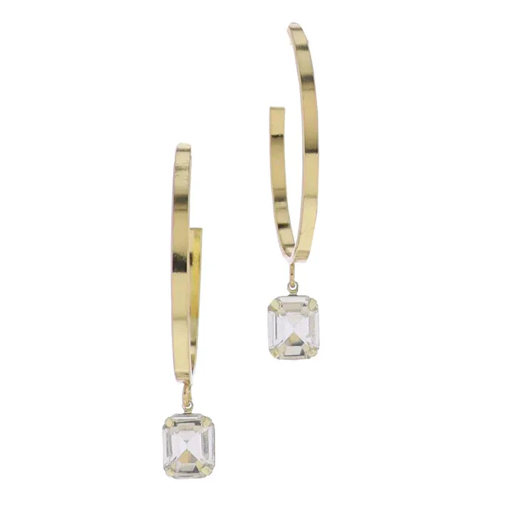 Clear Crystal Square Gold Hoop