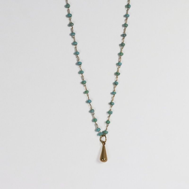Green Bead Gold Drop Necklace #570