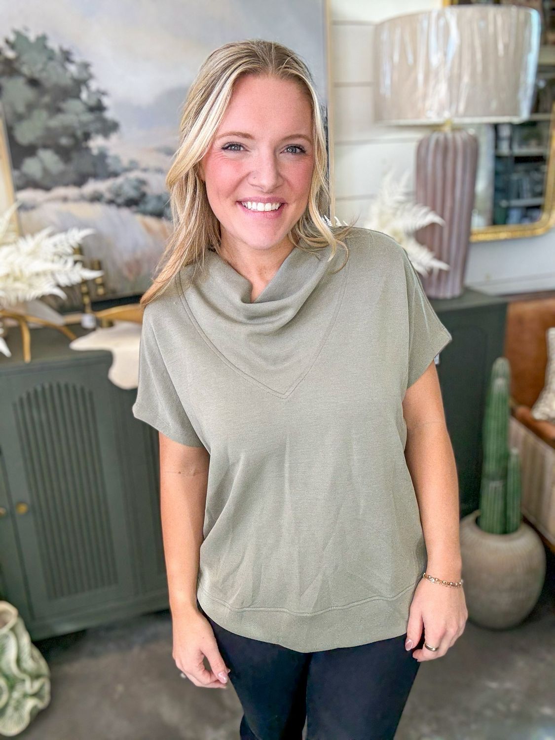 CS Scuba Cowl Neck Top-Shadow