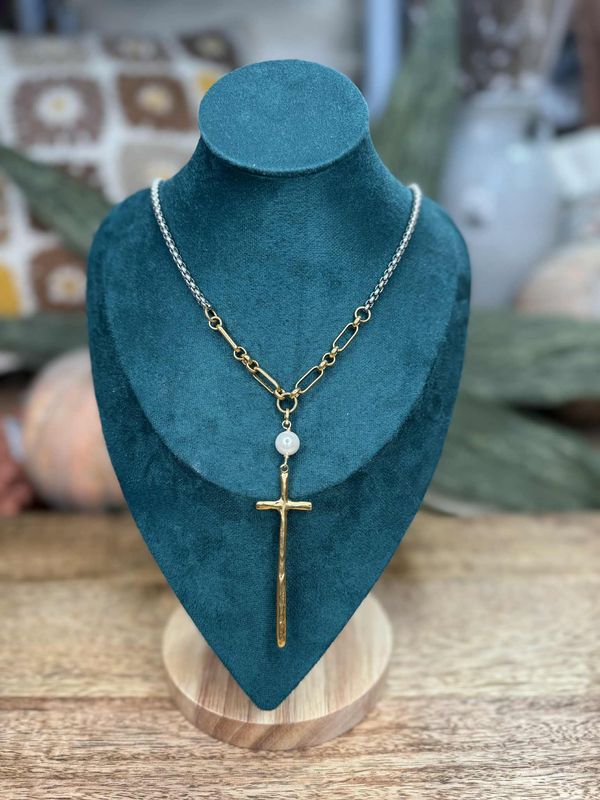 VG Pearl Cross Necklace