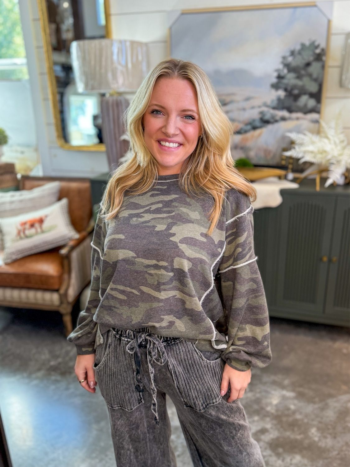 RD Olive Washed Camo Crewneck