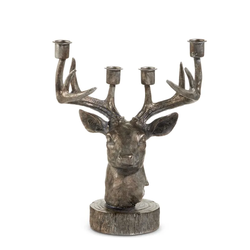 12&quot; Pewter Deer Candelabra