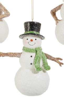 Green Scarf 5&quot; Woodland Snowman Ornament