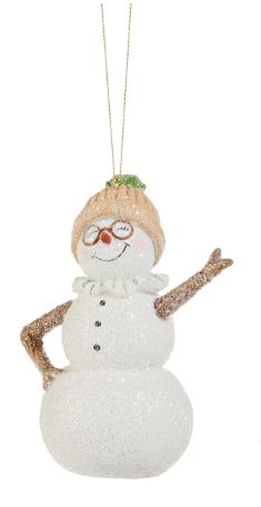 Tan/Green Hat 5&quot; Woodland Snowman Ornament