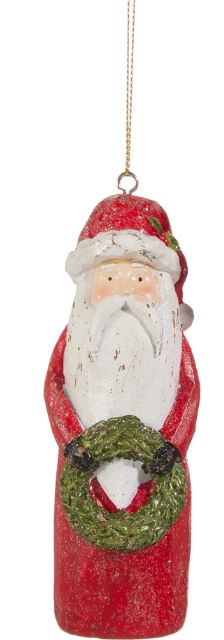 5&quot; Carved Santa w Wreath Ornament