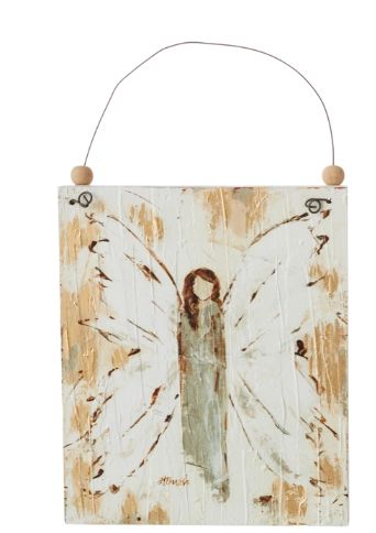 Gold/White 6&quot; Angel Wooden Ornament