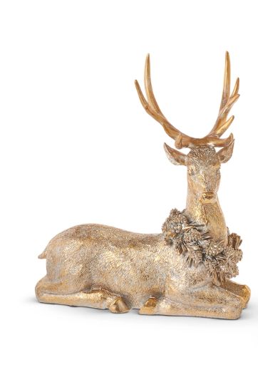 Laying Gold Deer w Wreath