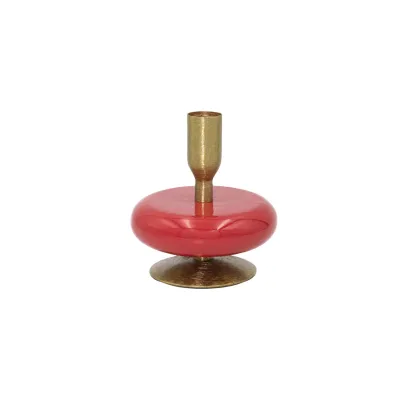 Enameled Metal Taper Holder Red/Gold- XS7016