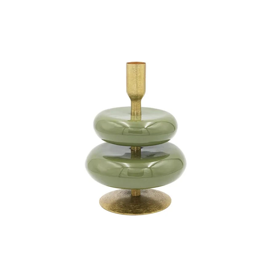 Enameled Metal Taper Holder Green/Gold-XS7015