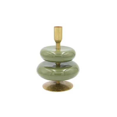 Enameled Metal Taper Holder Green/Gold-XS7015