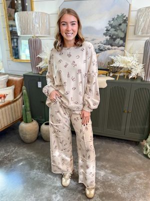 Cream Western Graphic Pant