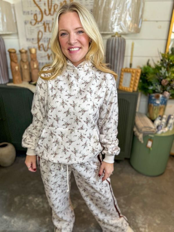 Floral Printed Terry Hoodie