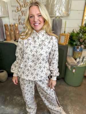 Floral Printed Terry Hoodie